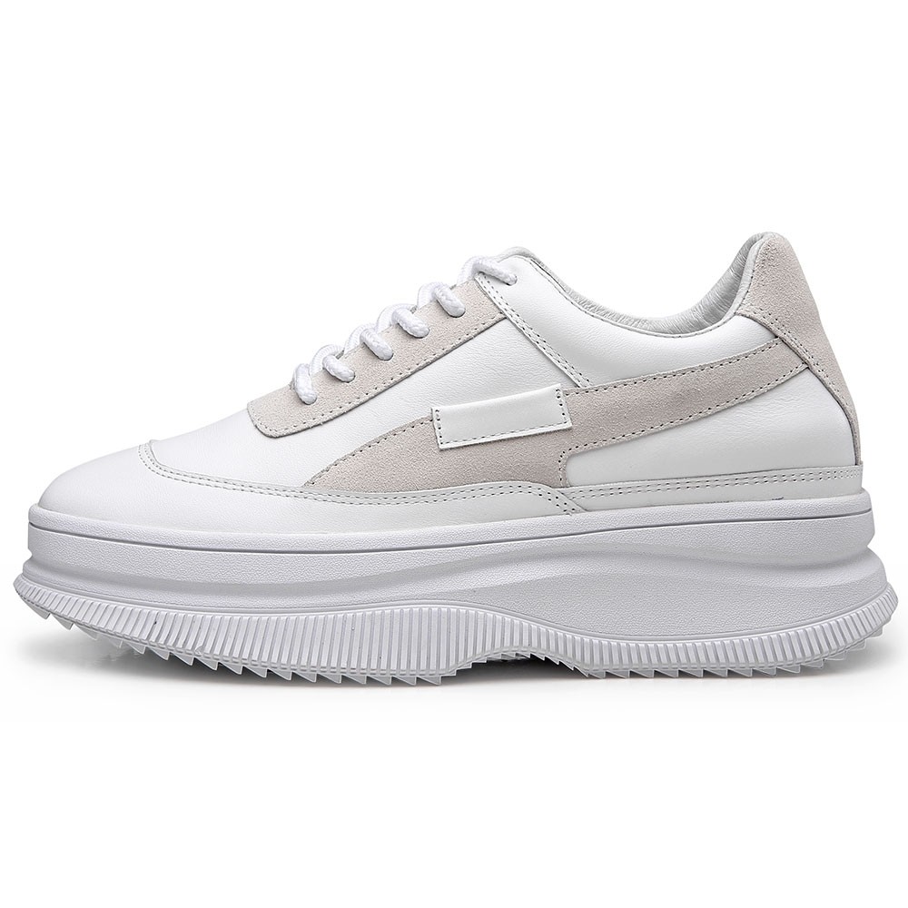 STRIDE Women Hidden Leather Wedge Sneakers 9CM / 3.54 Inches Taller-White