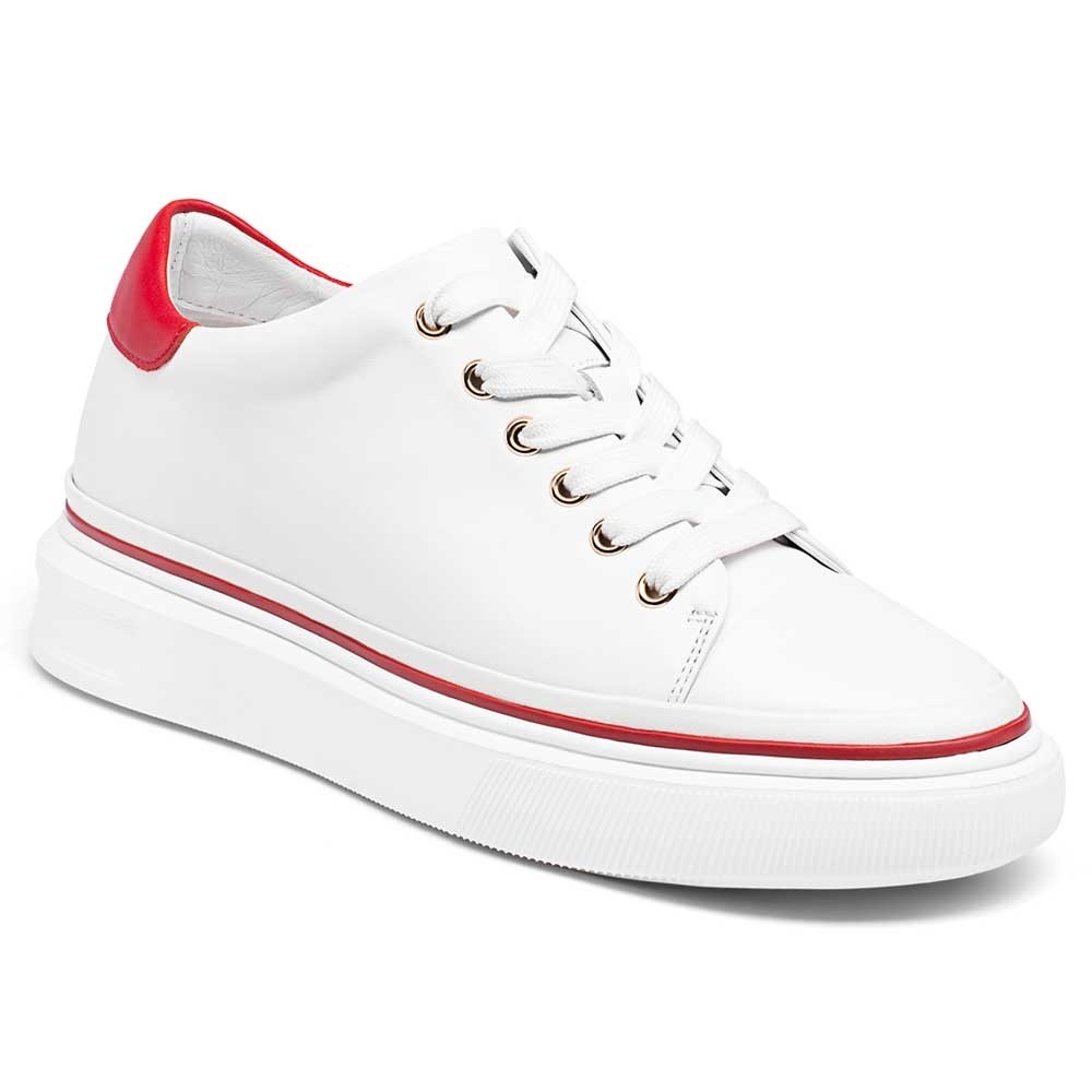 STRIDE Height Increasing Sports Shoes - Elevator Shoes Sneakers Women - White Leather Sneakers 7 CM / 2.76 Inches
