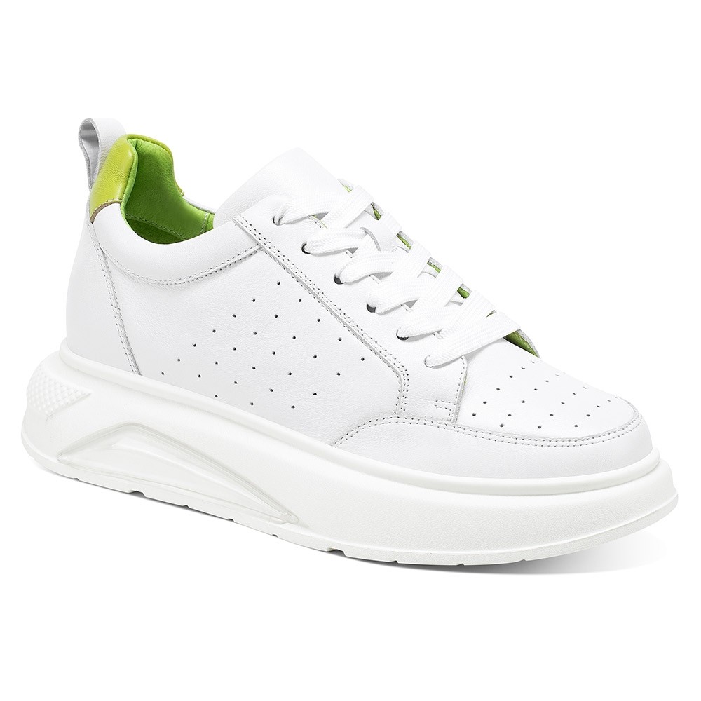STRIDE Women Elevator Shoes - Wedge Sneakers For Ladies - White Leather Sneakers For Women 6 CM / 2.36 Inches