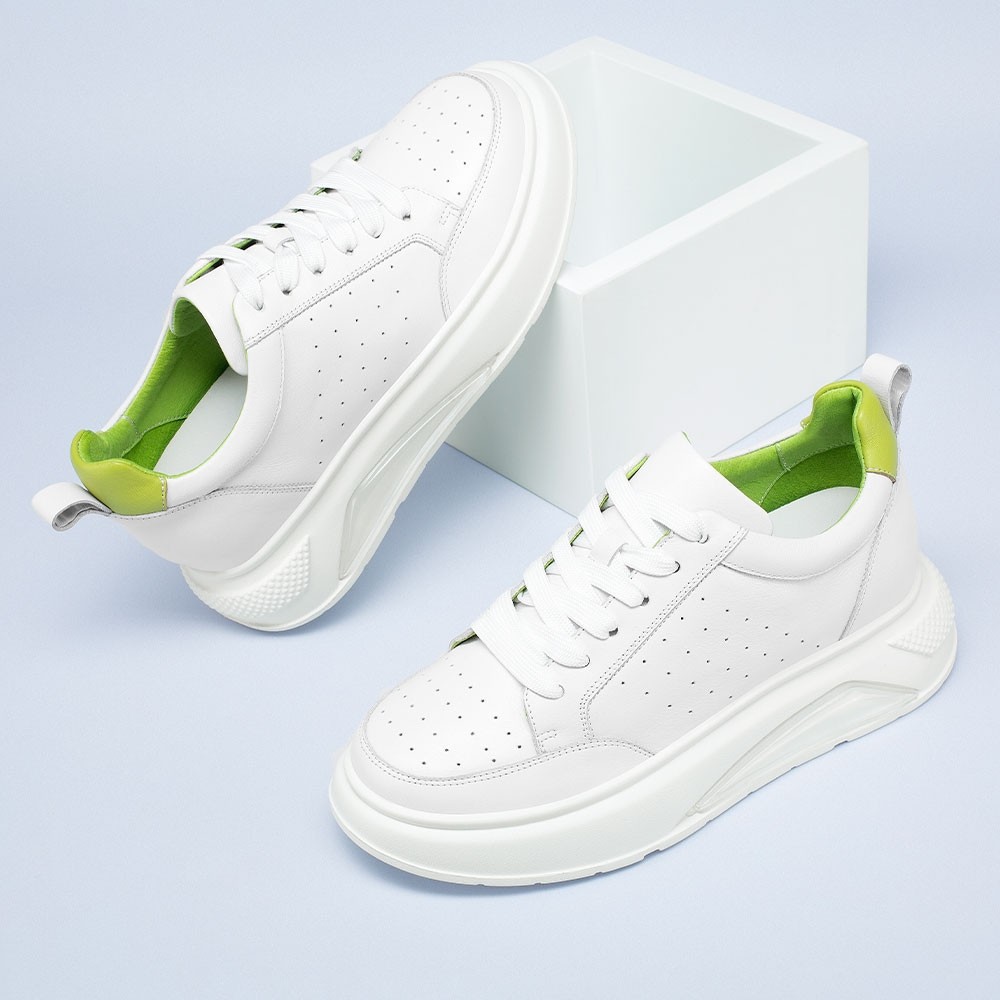 STRIDE Women Elevator Shoes - Wedge Sneakers For Ladies - White Leather Sneakers For Women 6 CM / 2.36 Inches