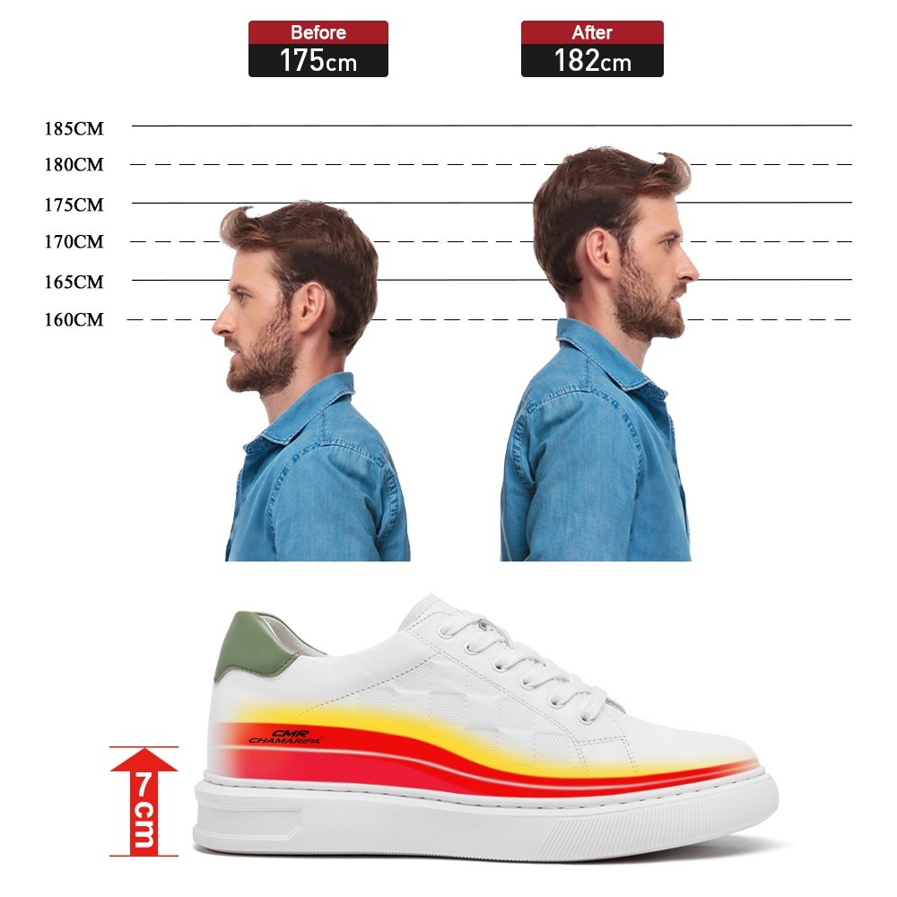 STRIDE Height Increasing Sneakers - Shoes To Increase Height Men - White Casual Sneakers 7cm / 2.76 Inches