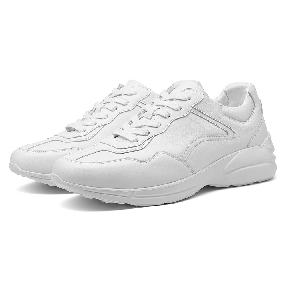 STRIDE Height Increasing Elevator Trainers - White Leather Casual Sneakers For Men 6CM / 2.36 Inches (37)