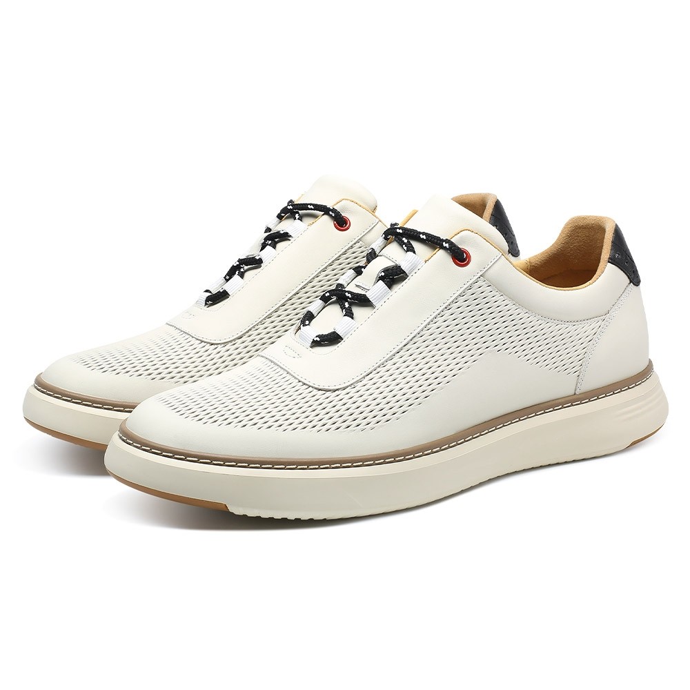 STRIDE High Elevator Shoes - Men's Height Boosting Shoes - Beige Casual Sneakers 6 CM / 2.36 Inches (37)