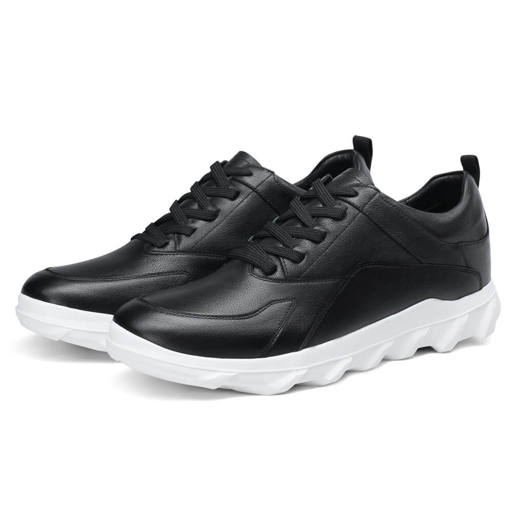 STRIDE Elevator Shoes For Men - Mens Sneakers That Make You Taller - Black Leather Sneakers 6 CM / 2.36 Inches