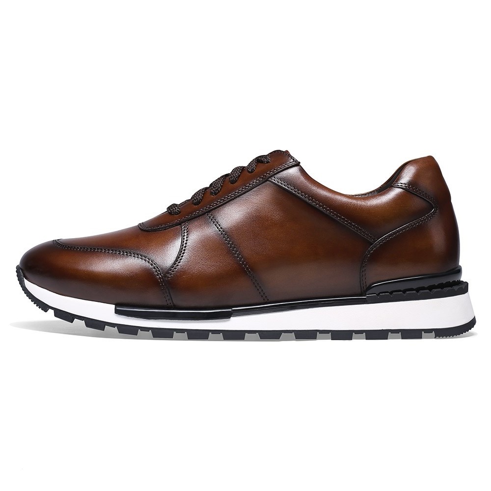 STRIDE Casual Elevator Shoes For Men - Leather Hand Painted Casual Shoes - Burgundy - 6 CM/2.36 Inches Taller (37)