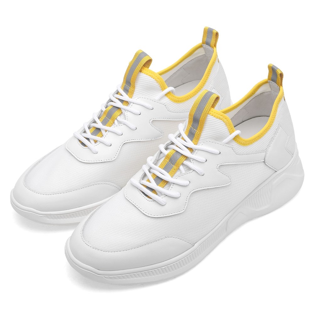 STRIDE Hidden Heel Trainers For Men - Breathable White Mesh Elevator Sneakers 6CM / 2.36 Inches (37)
