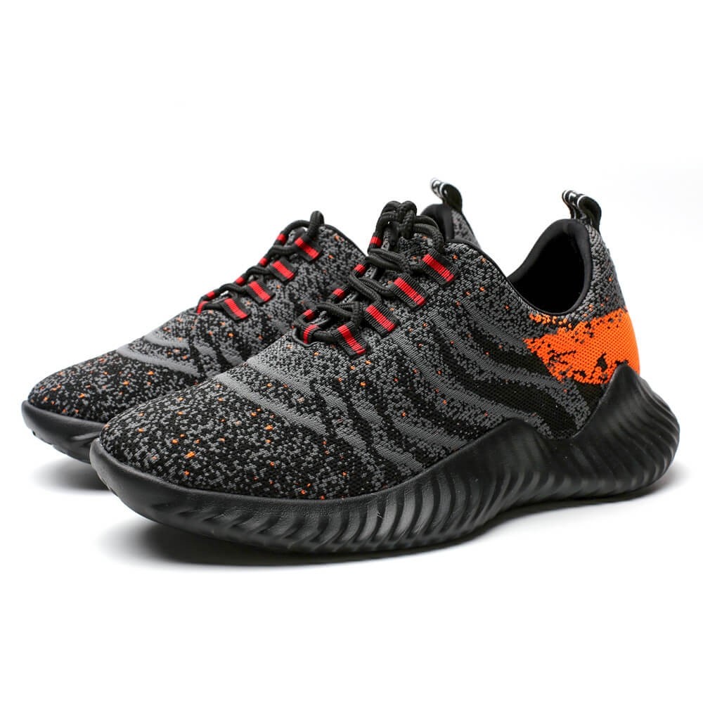 STRIDE Height Increasing Trainers Knit Elevator Sports Shoes Lightweight Men Taller Shoes Gray / Orange 6CM / 2.36 Inches