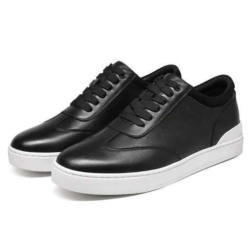 STRIDE Elevator Shoes Sneakers - Men Casual Black Leather Sneakers 5cm / 1.95 Inches (37)