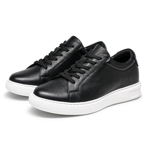 STRIDE Men Height Increase Casual Shoes - Black Cowhide Leather Men Height Increasing Sneakers 5cm / 1.95 Inches (37)