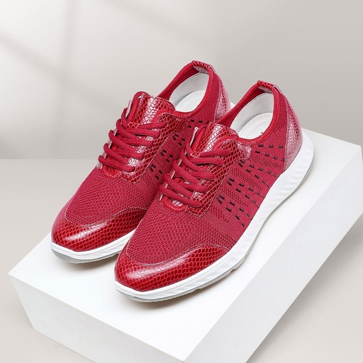 STRIDE Taller Shoes - Sneakers That Make You Taller - Red Knit Sneakers For Men 5 CM / 1.95 Inches (37)