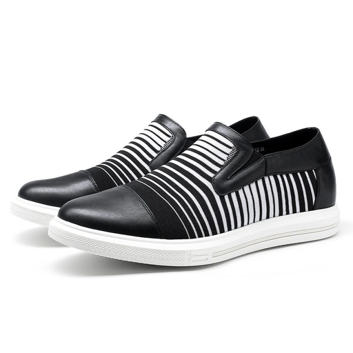STRIDE Shoes For Men Height - Men Shoes To Look Taller - Black Knit Slip On Sneakers 5 CM / 1.95 Inches (37)
