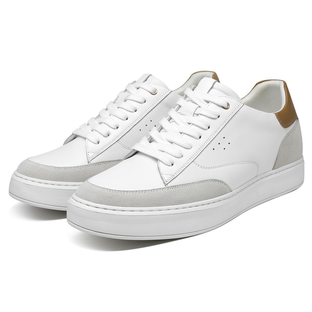 STRIDE Height Increasing Casual Shoes Sneakers - White Men Leather Casual Lift Shoes 7cm / 2.76 Inches