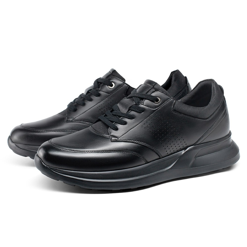 STRIDE Hidden High Heel Shoes - Sneakers To Increase Height - Black Casual Sneakers For Men 7 CM / 2.76 Inches (37)
