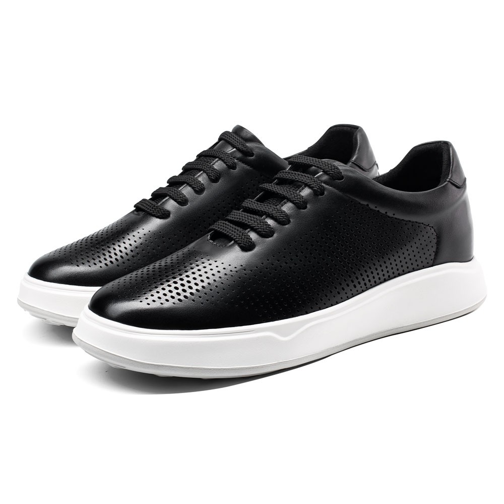 STRIDE Height Enhancing Shoes - Breathable Black Hidden Increasing Sneakers 7CM / 2.76 Inches (37)