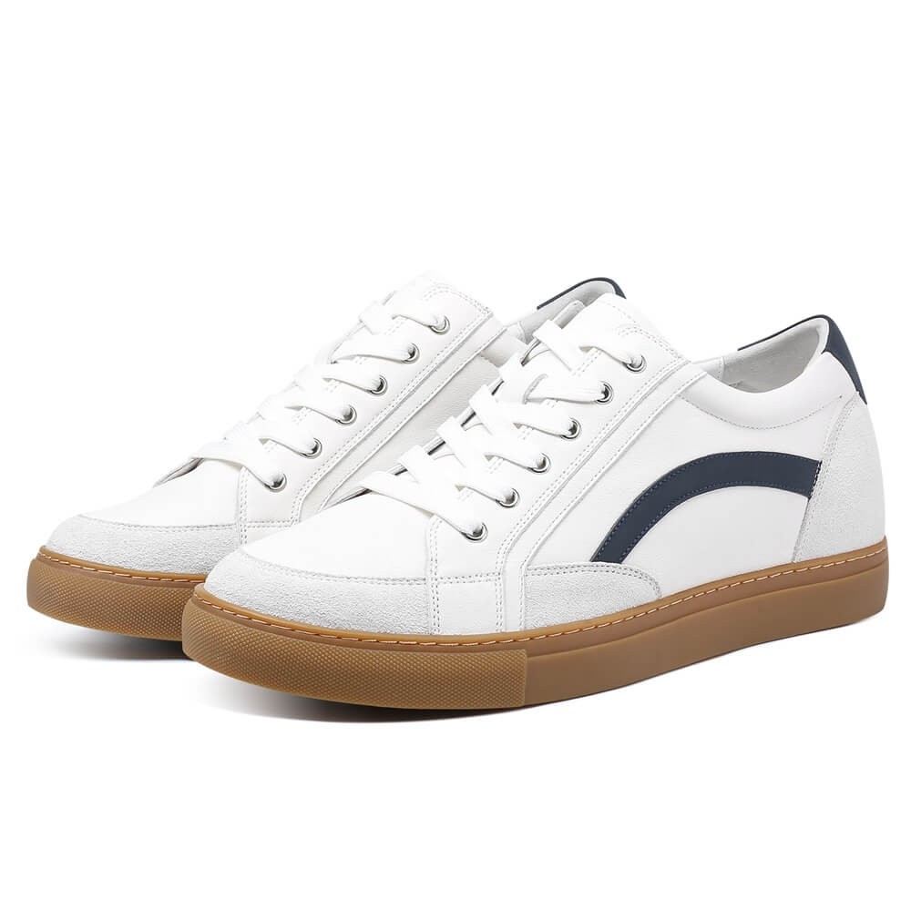 STRIDE Height Increasing Shoes - Casual Elevator Shoes - White Leather Sneakers For Men 7 CM / 2.76 Inches