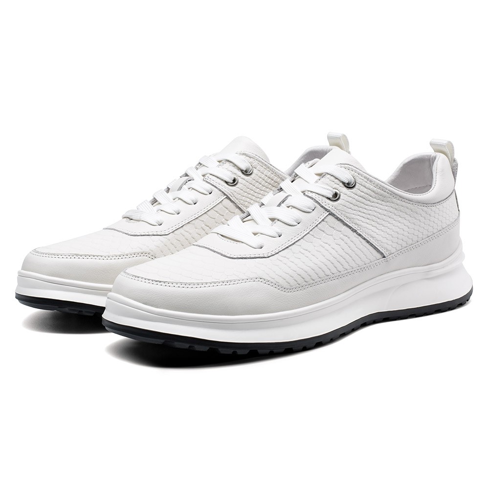 STRIDE Elevator Sneakers For Men - White Leather Hidden Heel Sneakers - Height Increasing Sneakers For Men 7CM / 2.76 Inches (37)