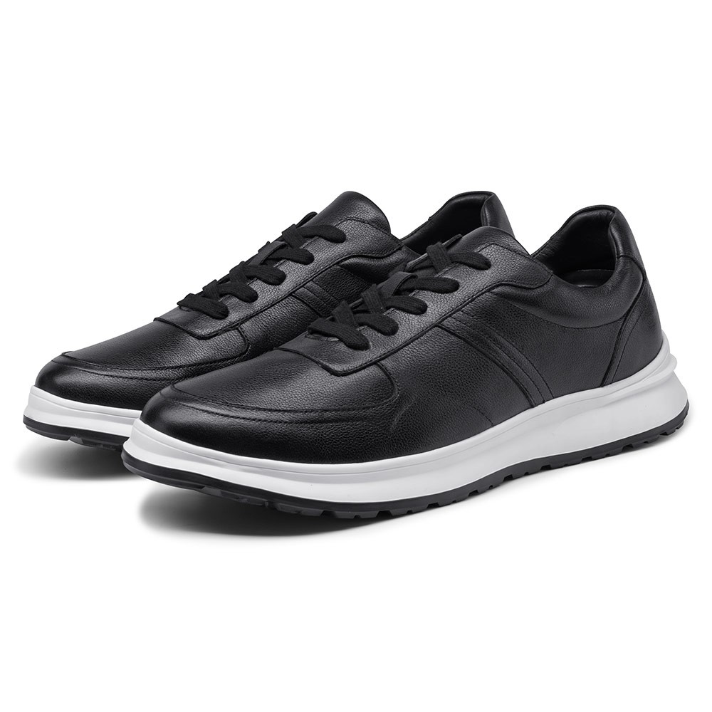 STRIDE Height Increasing Sneakers - Taller Shoes For Men - Black Leather Elevator Sneakers 7 CM / 2.76 Inches Taller