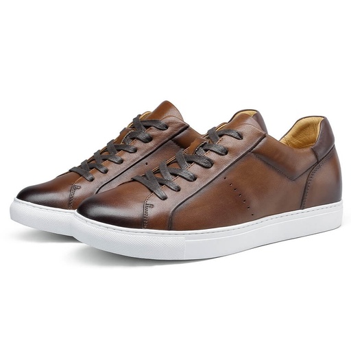 STRIDE Height Increasing Trainers - Sneakers That Make You Taller - Brown Casual Elevator Sneakers For Men 6 CM / 2.36 Inches (37)