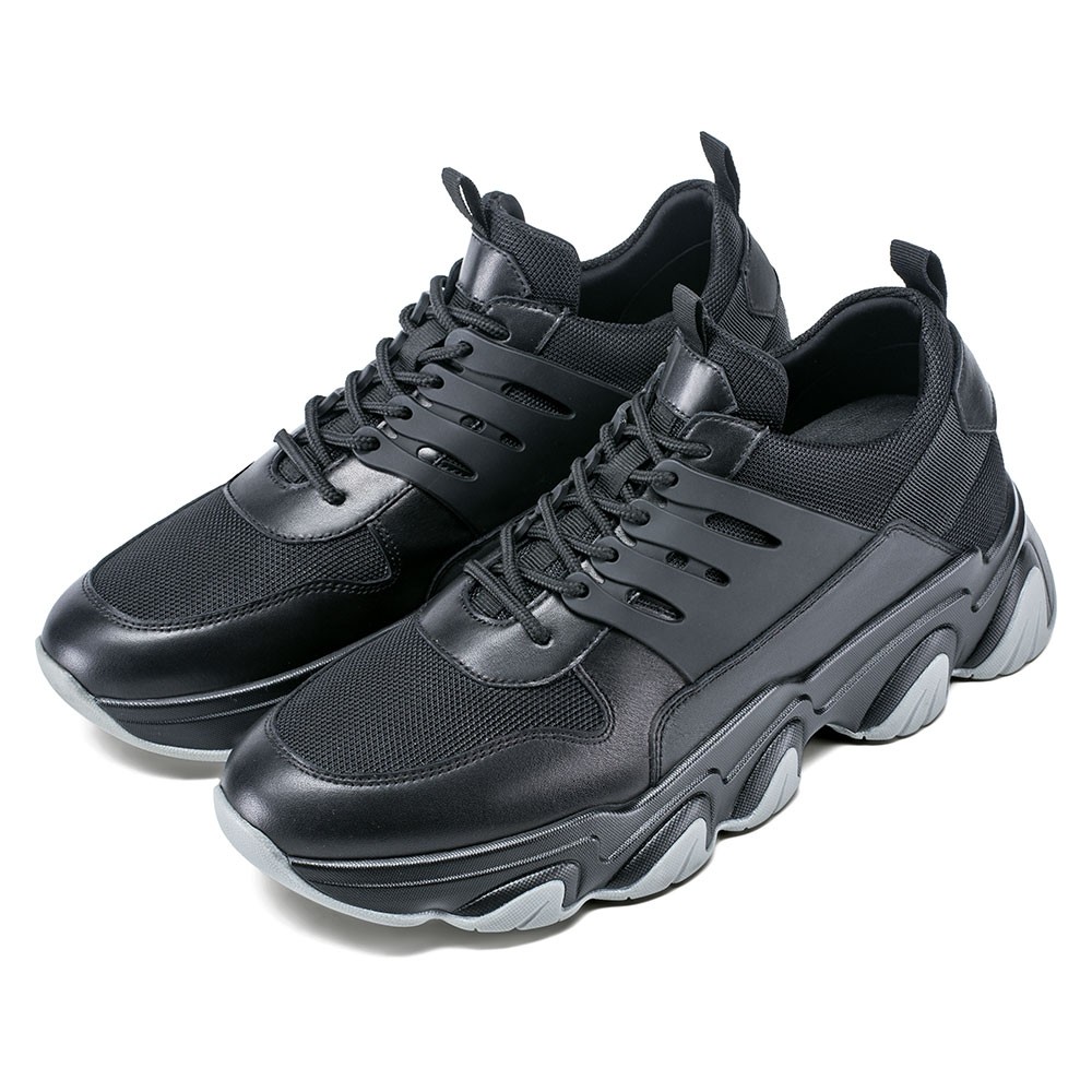 STRIDE Height Increase Sneakers - Sneakers That Make You Taller - Black Breathable Fashion Men Walking Shoes 8 CM / 3.15 Inches (37)