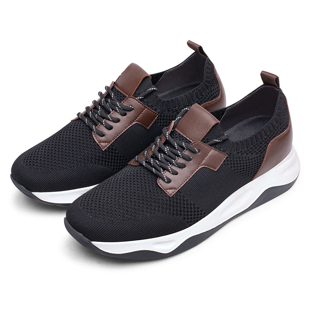 STRIDE Height Increasing Sneakers - Black Knit Fabric Elevator Sneakers For Men - Outdoor Casual Tall Men Shoes 8CM / 3.15Inches