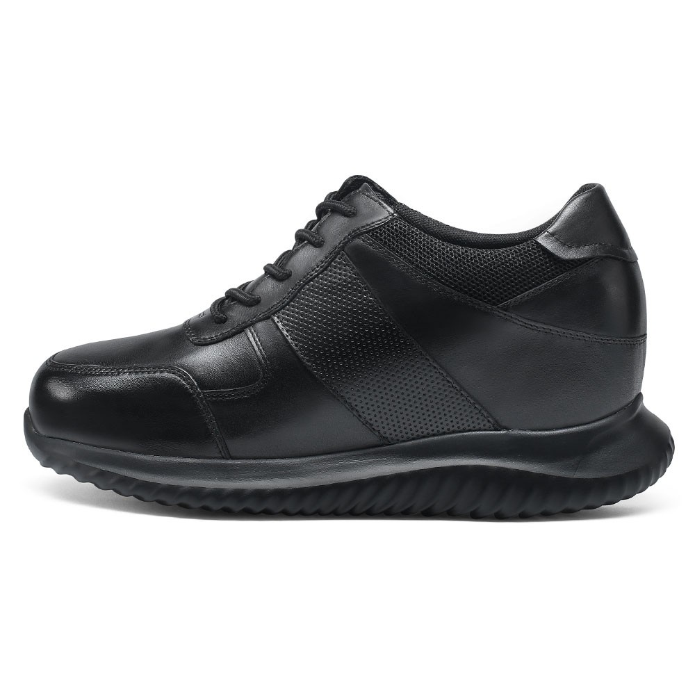 STRIDE Elevator Sneakers For Men Black Genuine Leather Shoes To Be Taller 10CM / 3.94 Inches (37)