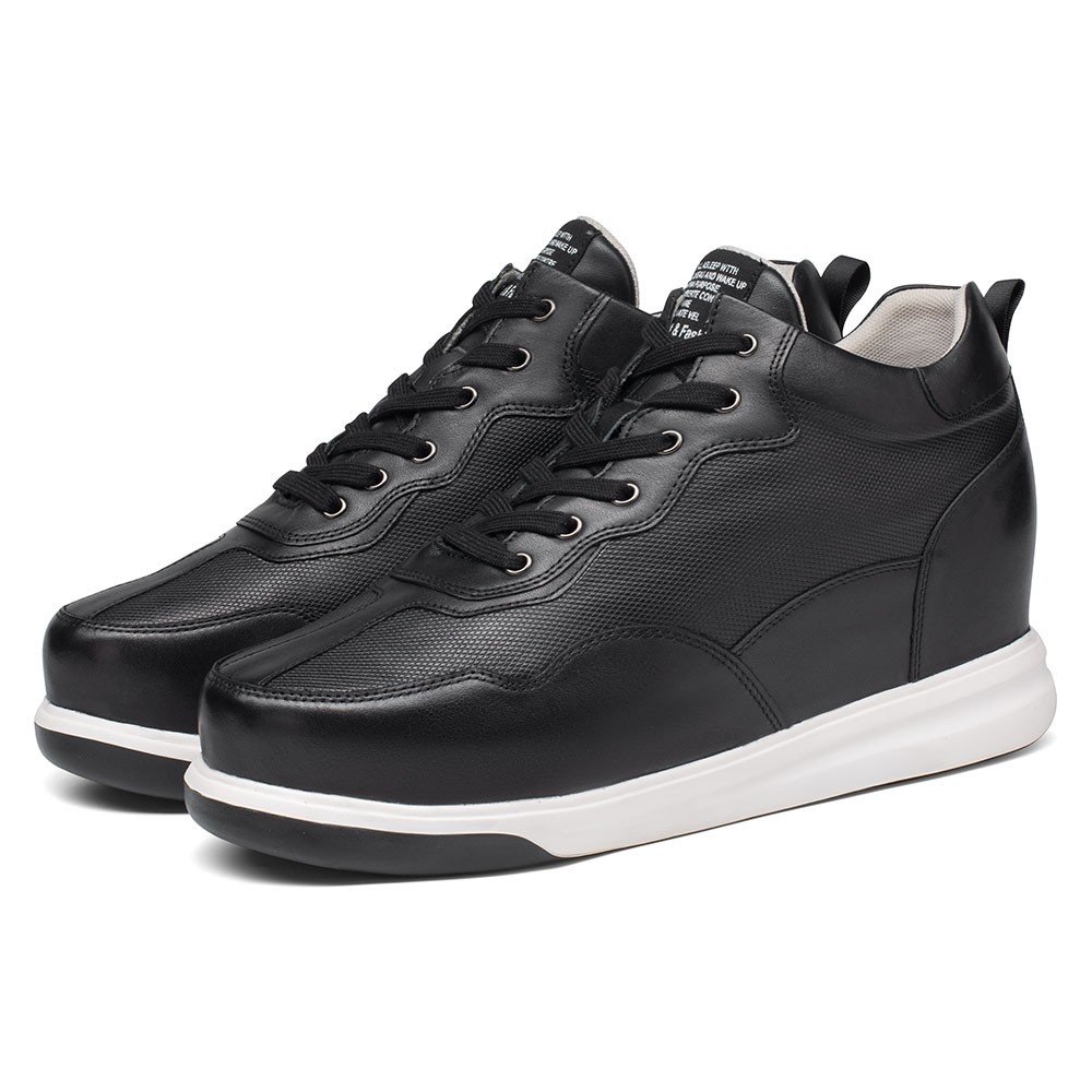 STRIDE Casual Height Increasing Elevator Shoes - Black Leather Tall Men Shoes 11CM / 4.33 Inches (37)