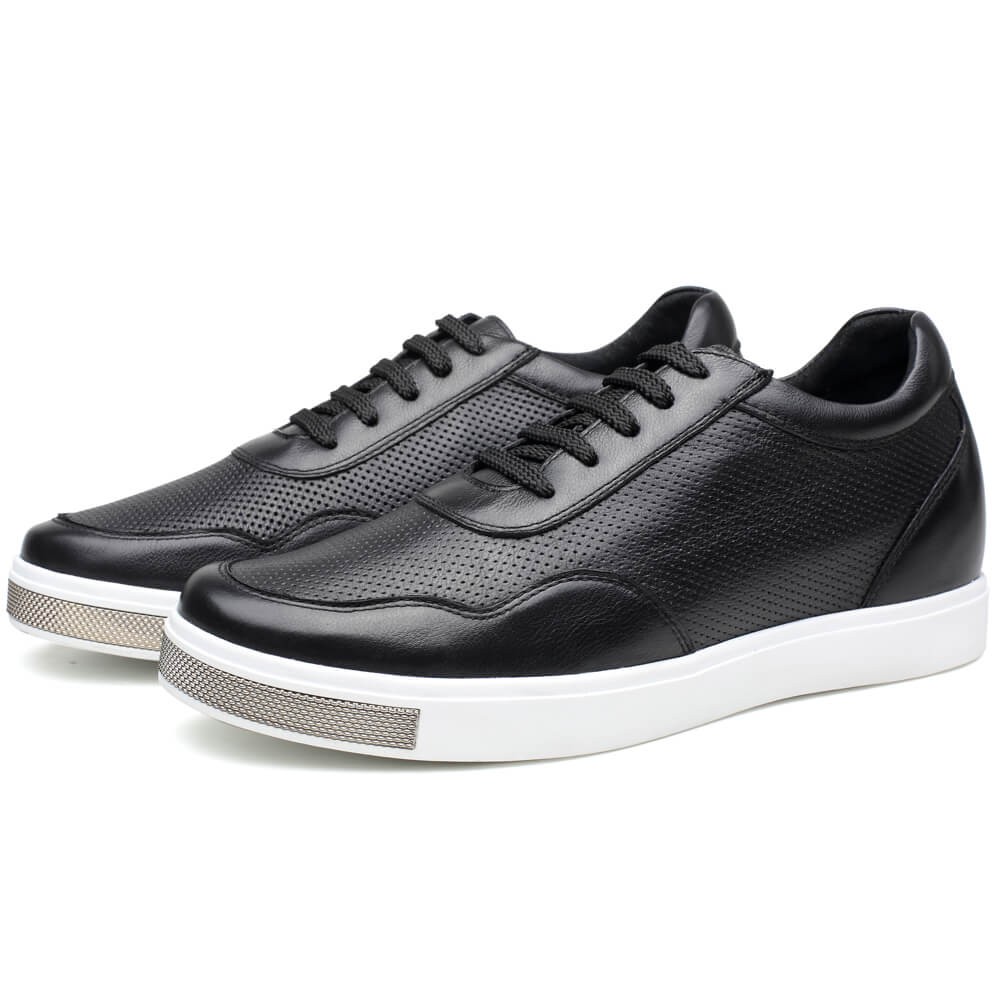 STRIDE Casual Men Taller Shoes - Hidde High Heel Shoes For Men - Black Leather Sneakers That Add Height 6CM / 2.36 Inches (37)