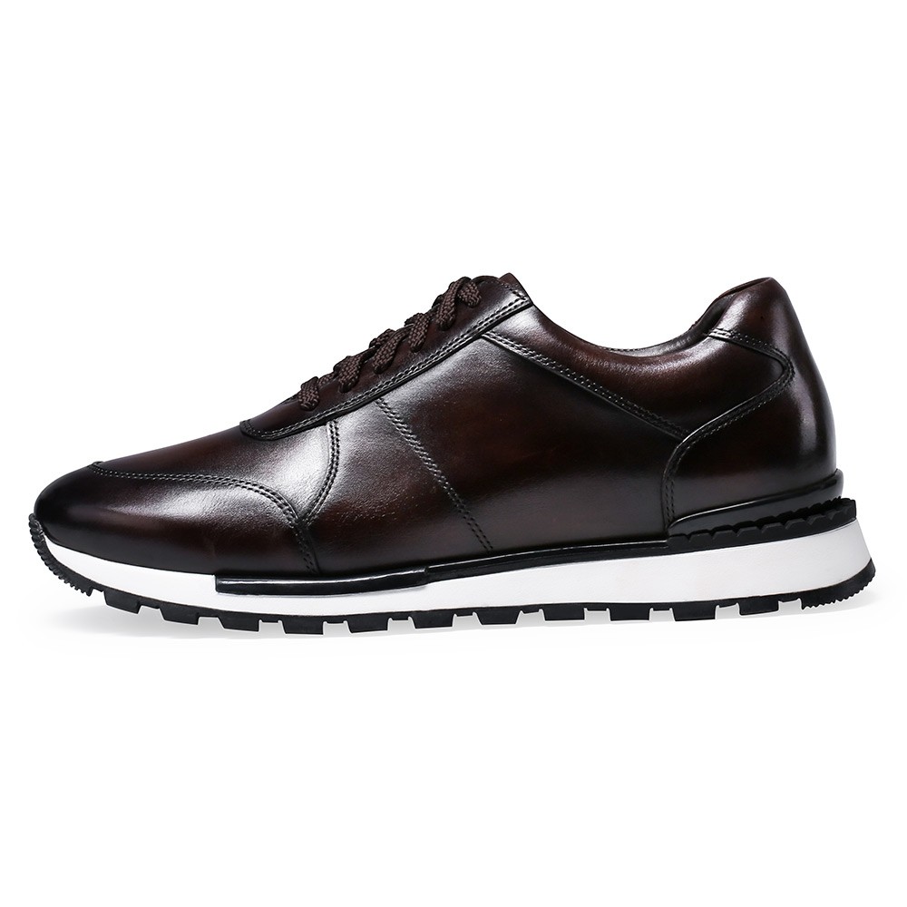 STRIDE Casual Elevator Shoes For Men - Leather Hand Painted Casual Shoes - Coffee - 6 CM/2.36 Inches Taller