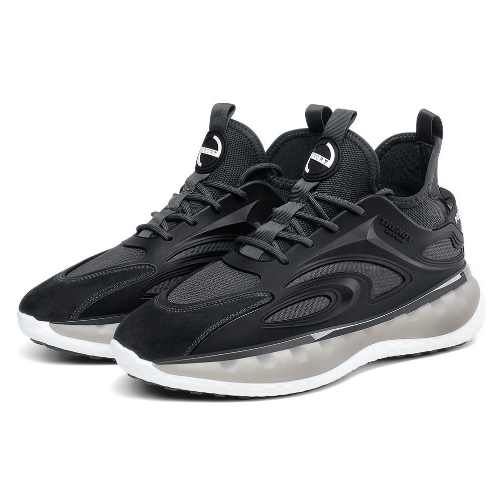 STRIDE Tall Men Shoes - Height Increasing Sneakers - Black Knitted Fabric Men Sneakers That Make You Taller 7 CM / 2.76 Inches