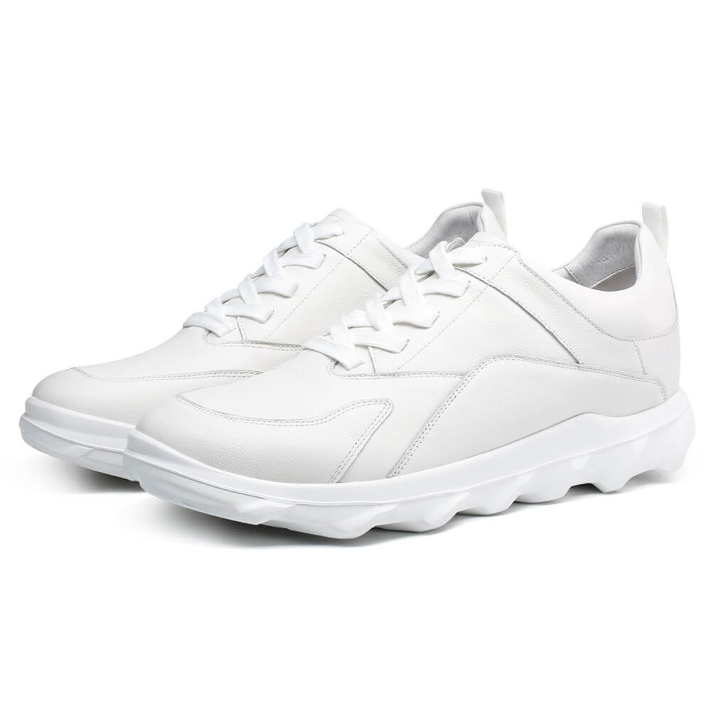STRIDE Elevator Shoes For Men - Mens Sneakers That Make You Taller - White Leather Sneakers 6 CM / 2.36 Inches