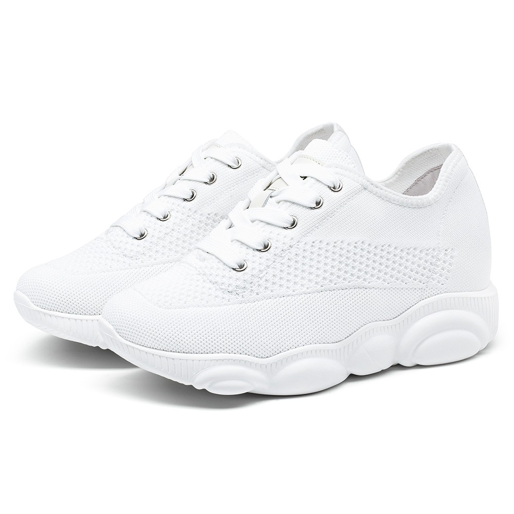 STRIDE Elevator Casual Shoes For Women - White Knit Wedge Sneakers 7CM / 2.76 Inches