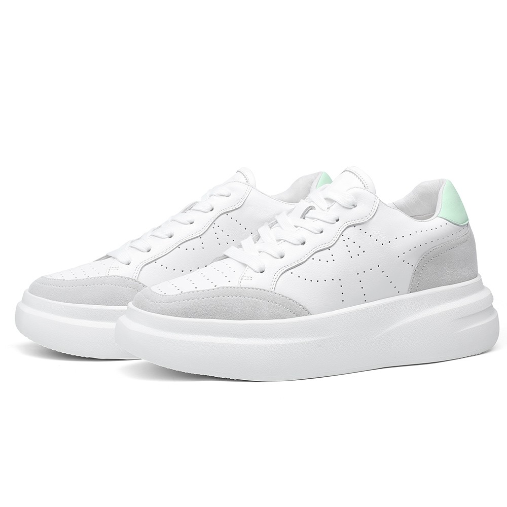 STRIDE Height Increasing Shoes For Ladies - High Heels Wedge Sneakers - White Leather Elevator Shoes For Women 7 CM / 2.76 Inches (34)