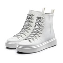 STRIDE - Women High Top Leather Wedge Sneakers -7CM / 2.76 Inches Taller-White