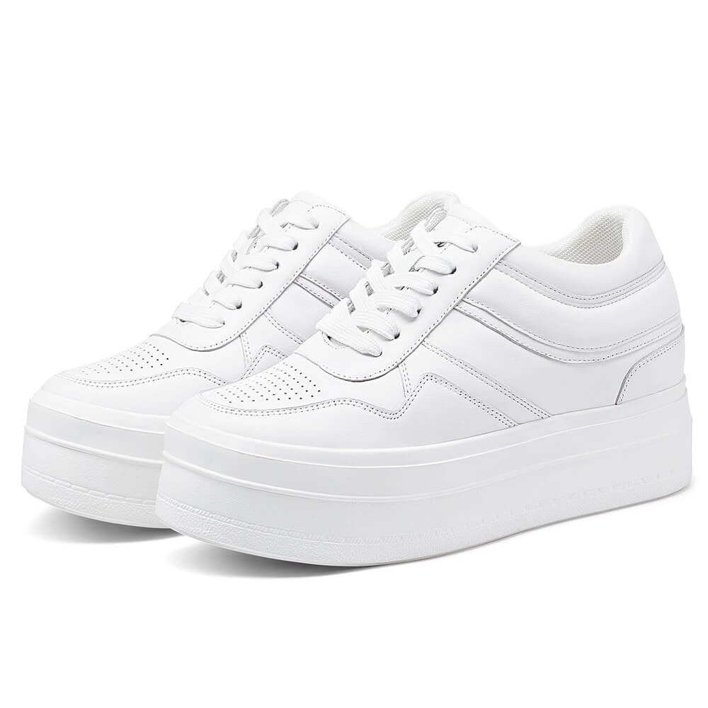 STRIDE Elevator Shoes For Women - Height Increasing Shoes For Ladies - White Wedge Sneakers 8 CM / 3.15 Inches (34)
