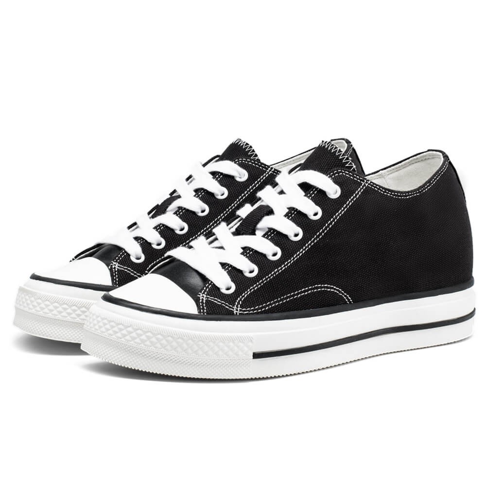 STRIDE Elevator Shoes For Women - Height Increasing Shoes For Ladies - Black Canvas Shoes 7 CM / 2.76 Inches (34)