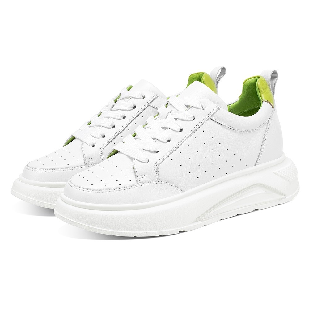 STRIDE Women Elevator Shoes - Wedge Sneakers For Ladies - White Leather Sneakers For Women 6 CM / 2.36 Inches