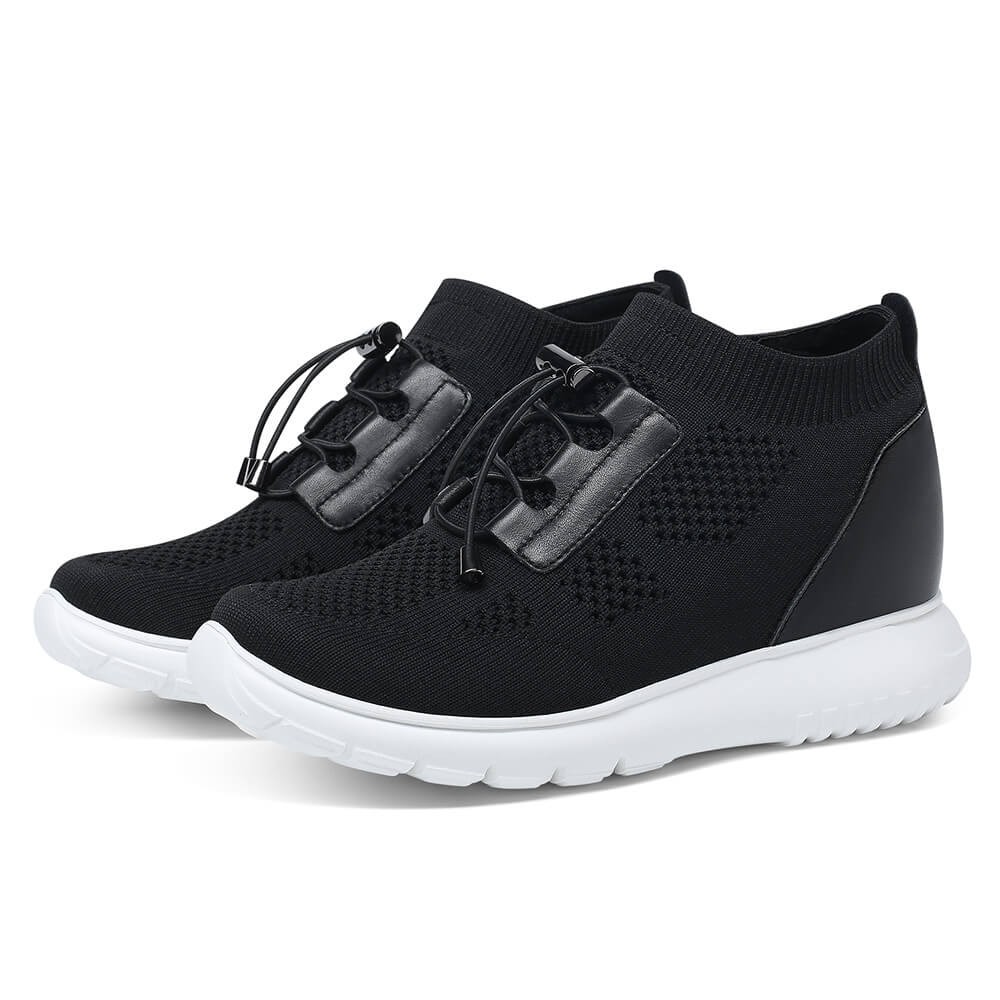 STRIDE Elevator Sneakers For Women - Sneakers To Look Taller - Black Knit Sneakers 8cm / 3.15 Inches (34)