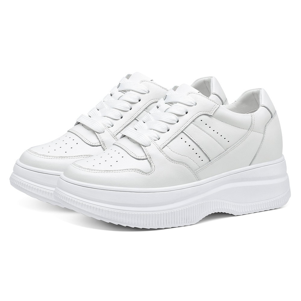 STRIDE Height Increasing Shoes For Women - Elevator Sneakers For Women - Casual Women White Wedge Sneakers 8CM / 3.15 Inches (34)