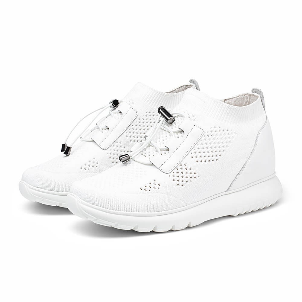 STRIDE Elevator Sneakers For Women - Sneakers To Look Taller - White Knit Sneakers 8cm / 3.15 Inches